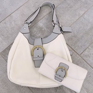 Creamy white leather Coach purse with matching wallet